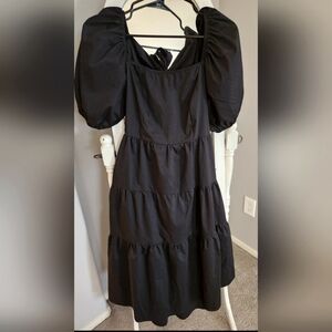 Elegant Black Puff Sleeve Dress